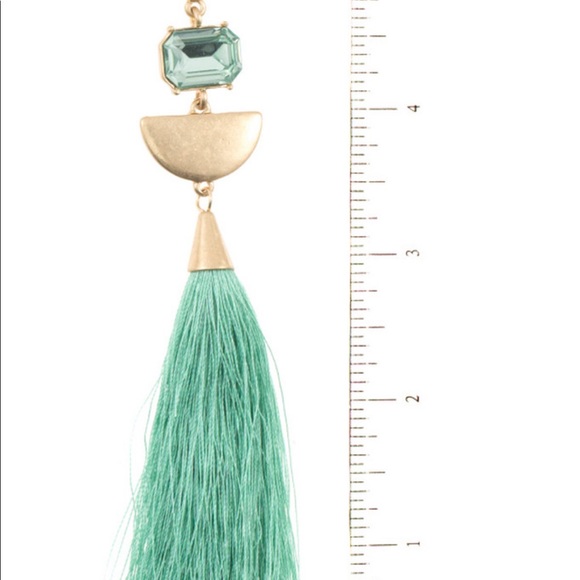 Long Mint Tassel and Crystal Earrings-Boutique-other colors avail - Picture 3 of 5